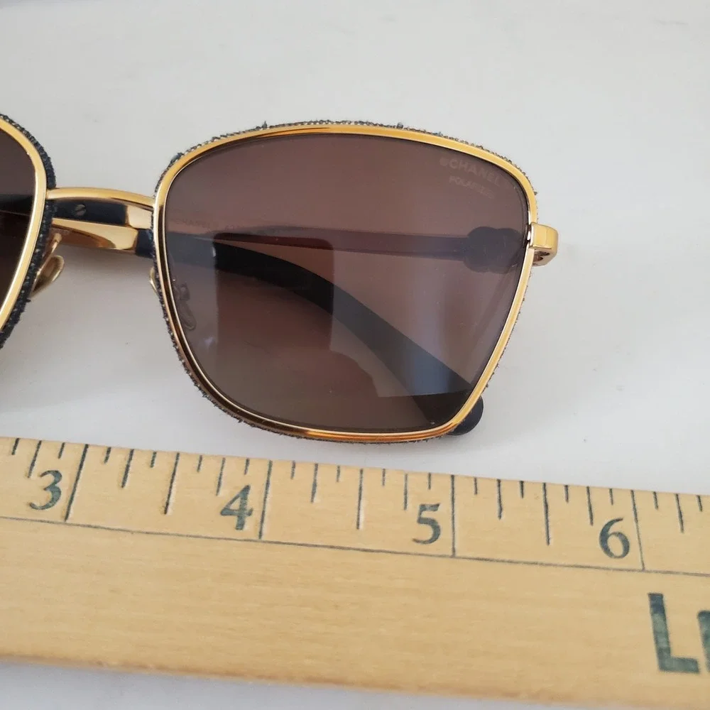 Chanel 4222 Gold Navy Denim Polarized Square Sunglasses Women CC Logo Italy